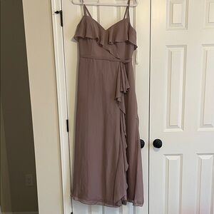 Azazie Mauve Purple Ruffle-Trim Spaghetti Strap Floor Length Bridesmaid Dress